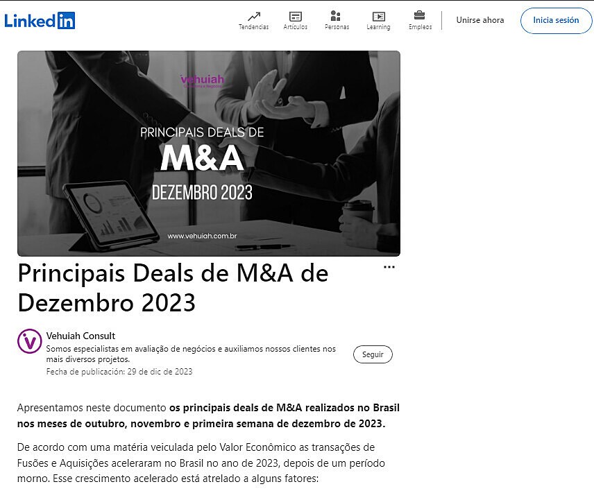 Principais Deals de M&A de Dezembro 2023